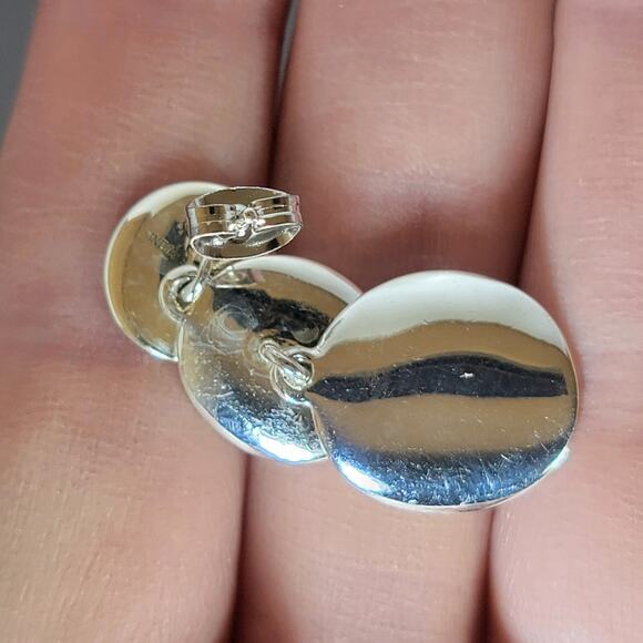 Sterling Silver Coin Drop Earrings 1.5 Inch Modern Polished Dangle - Picture 9 of 10